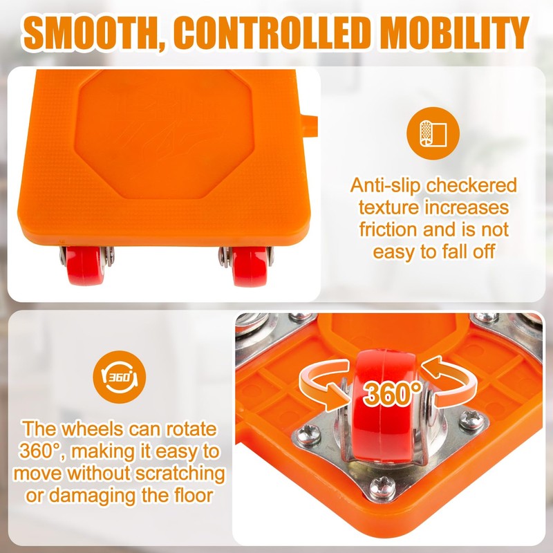 Heavy Duty Furniture Dolly 360° Rotating 4 Wheels, Furniture Movers