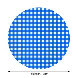 Remagr Disposable Checkered Tablecloth Round Plastic Buffalo Plaid Table Cloth 84'' Gingham Tablecover for Picnic Camping BBQ Graduation Party (Blue and White, 3 Pieces)