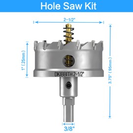 TCT Hole Saw Set, 2-1/2"(64mm) Heavy Duty Tungsten Carbide Tipped Hole Cutters for Stainless Steel Mild Steel Copper Iron Brass Plastic and More, with Titanium-Plated Pilot Drill Bits