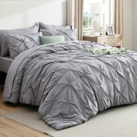 Bedsure King Size Comforter Set - Bedding Sets King 7 Pieces, Pintuck Bed in a Bag Grey Bed Set with Comforter, Sheets, Pillowcases & Shams