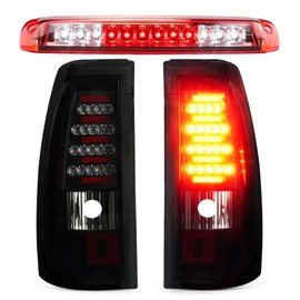 LED Tail Light + 3rd Third Brake Light Fit for Chevy Silverado GMC Sierra 1500 2500 3500 1500 HD 2500 HD 2003-2006, for Chevy Silverado GMC Sierra Classic Models 2007, 3 Pcs, Smoke and Red Lens