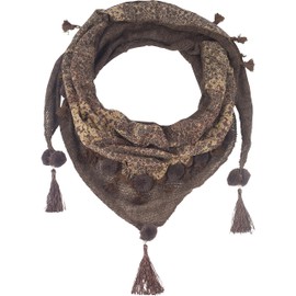 fashionchimp Women's Scarf with Decorative Tassels and Pattern Mix Embroidery Fringe Scarf Triangle Scarf, Pattern-Brown