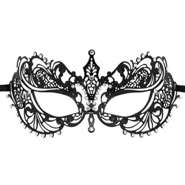 Crown Laser Cut Metal Women's Masquerade Mask Mardi Gras Mask 1-Black