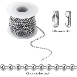 Topacket 33Feet Ball Bead Chain Stainless Steel Dog Tag Chain with Matching Connectors for Jewelry Making Necklace Hanging Bracelets Keychain(2.4mm)