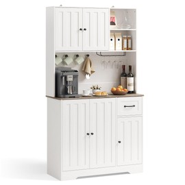 Gizoon 71" H Kitchen Pantry Storage Cabinet, Farmhouse Kitchen Hutch with 5 Doors and Adjustable Shelves, Food Pantry Cabinet with Wine Rack and Drawer for Dining Room, Living Room, Coffee Bar, Gray