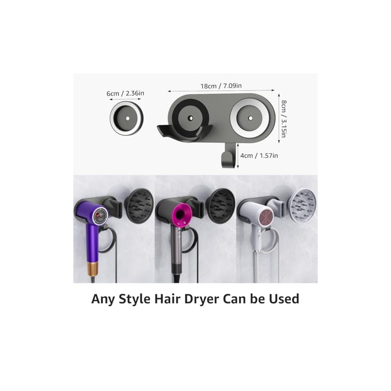 Hair Dryer Holder Wall Mounted, Blow Dryer Holder With 3