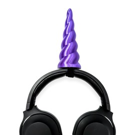 BeamTeam3D Unicorn Horn Headphone Attachment - Headset Ears with Self Fastener - Small or Large Unicorn Horn for Headphones for Gamers and Streamers (Large, Silk Dark Purple)