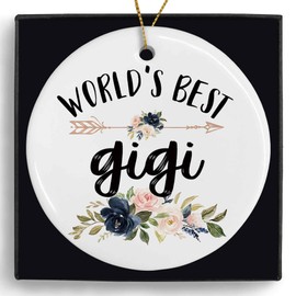 MONALET World's Best Gigi Ceramic Ornaments Gifts, Grandma Grandmother Round Hanging Ornament Decor Decorations for Christmas Tree Car, Thank You Appreciation Gifts for Gigi Birthday Holiday