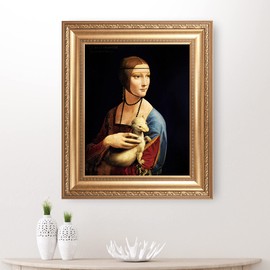 Lady with an Ermine by Leonardo da Vinci Framed Size:26X22 inches,Image Size:20X16 inches,Gold Frame The World Classic Art Reproductions,Wall Art for Home Decor