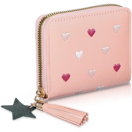 Girls' Cute Wallet with Card Holder, PU Leather, Mini Purse with Tassel Zip, for Children, Teens, Girls, Women (Pink)