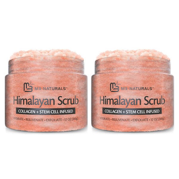 Himalayan Salt Scrub Face Foot & Body Exfoliator Infused with Collagen and Stem Cell Natural Exfoliating Salt Body Scrub for Toning Exfoliation Skin Cellulite Skin Care by M3 Naturals