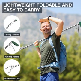 GYORGKSHI 60“ Snake Tongs Collapsible Grabber, Professional Reptile Snake Catcher Wide Jaw Handling Tool, Stainless Steel Snake Hook