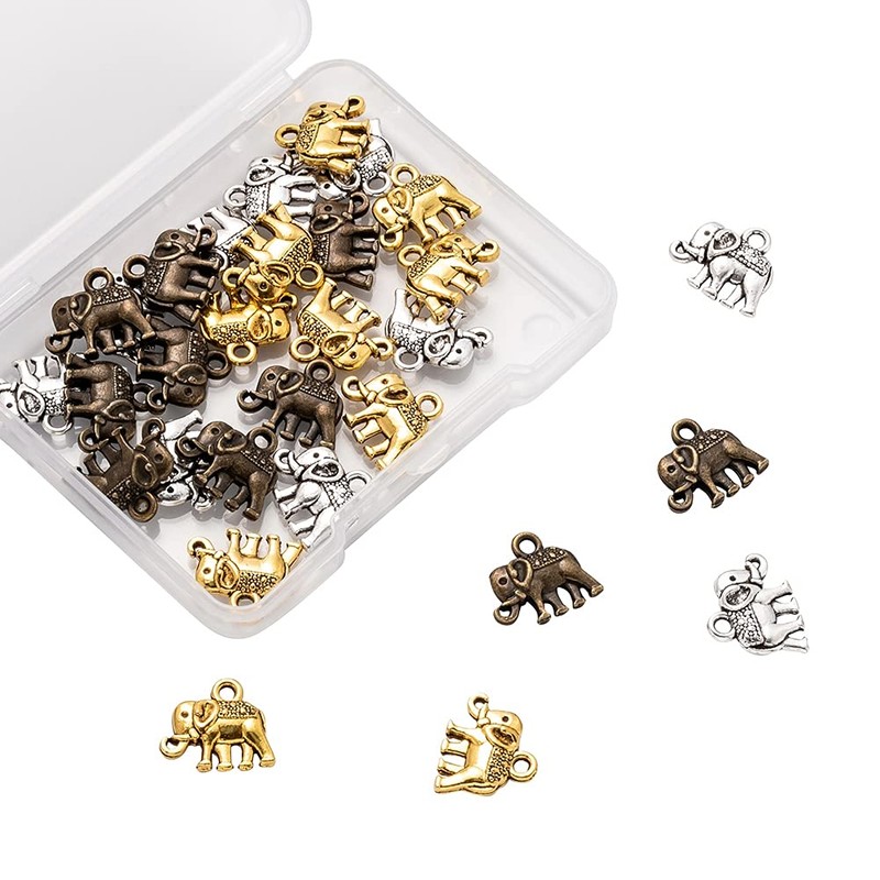 Ipotkitt 30Pcs/box Elephant Shape Alloy Charms Pendants Animal Charm Pendants