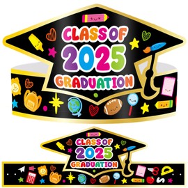 Class of 2025 Graduation Caps Paper Crafts Stickers 12 Pack Create Your Own Graduation Hats Preschool PreK Grad Crowns Decorations Classroom Party Supplies