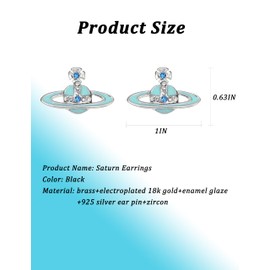 Colorful Saturn Earrings Aesthetic Cubic Zircon Silver, Western Queen Mother Saturn vintage design earrings, Saturn Stud Earring Jewelry for Women Gift Blue