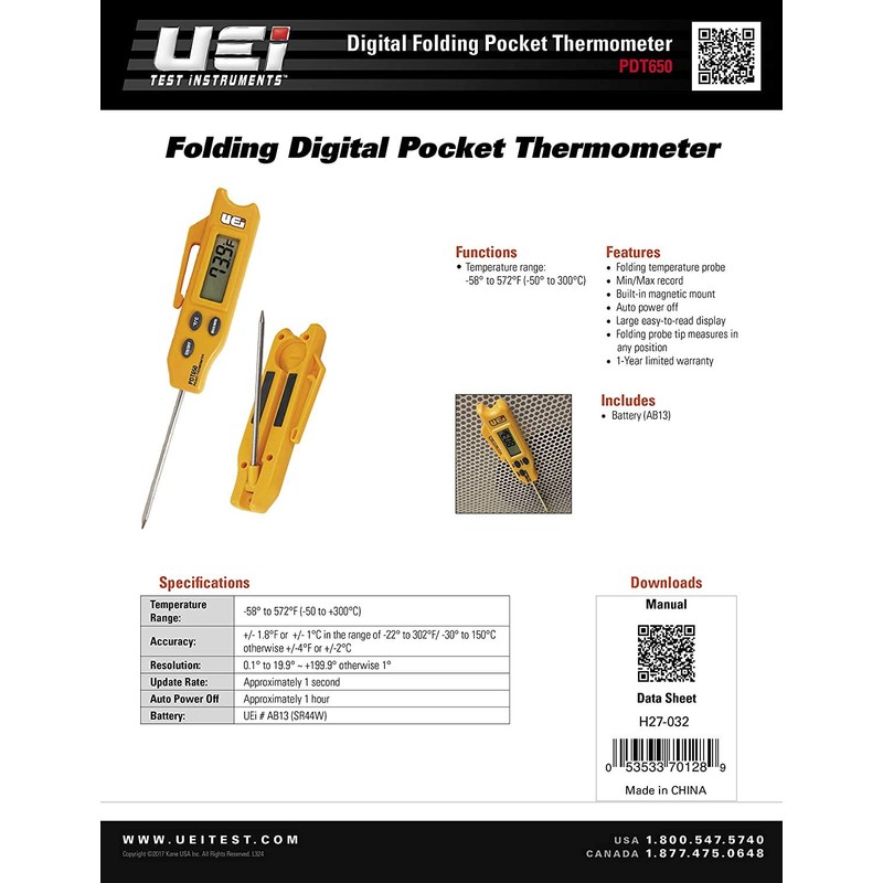 UEi Test Instruments PDT650 Folding Pocket Digital Thermometer,Yellow (2)