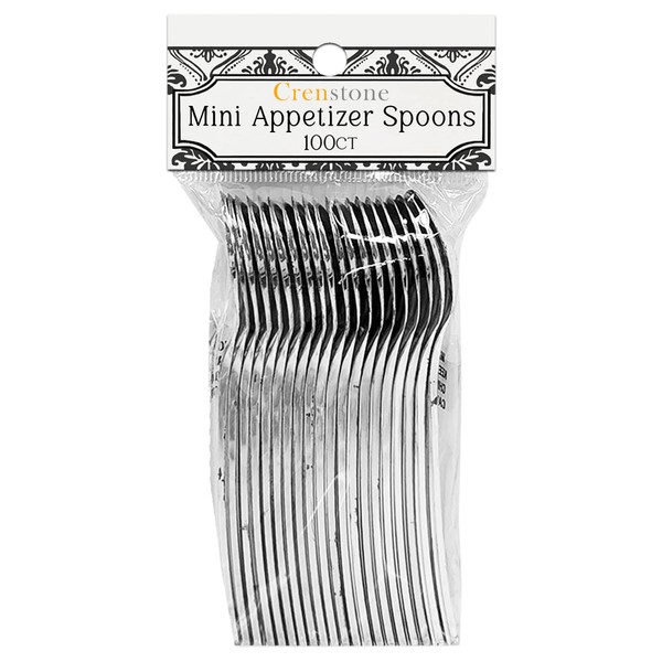 Plastic Mini Appetizer Spoons Value Pack - 100 Count Silver Mini Spoons for Appetizers, Party Supplies, Weddings, Catering, And More | Disposable Silverware