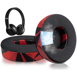SoloWIT Cooling Gel Replacement Ear Pads Cushions for Beats Solo 2 & Solo 3 Wireless On-Ear Headphones, Earpads with High-Density Noise Isolation Foam, Added Thickness - Red Storm