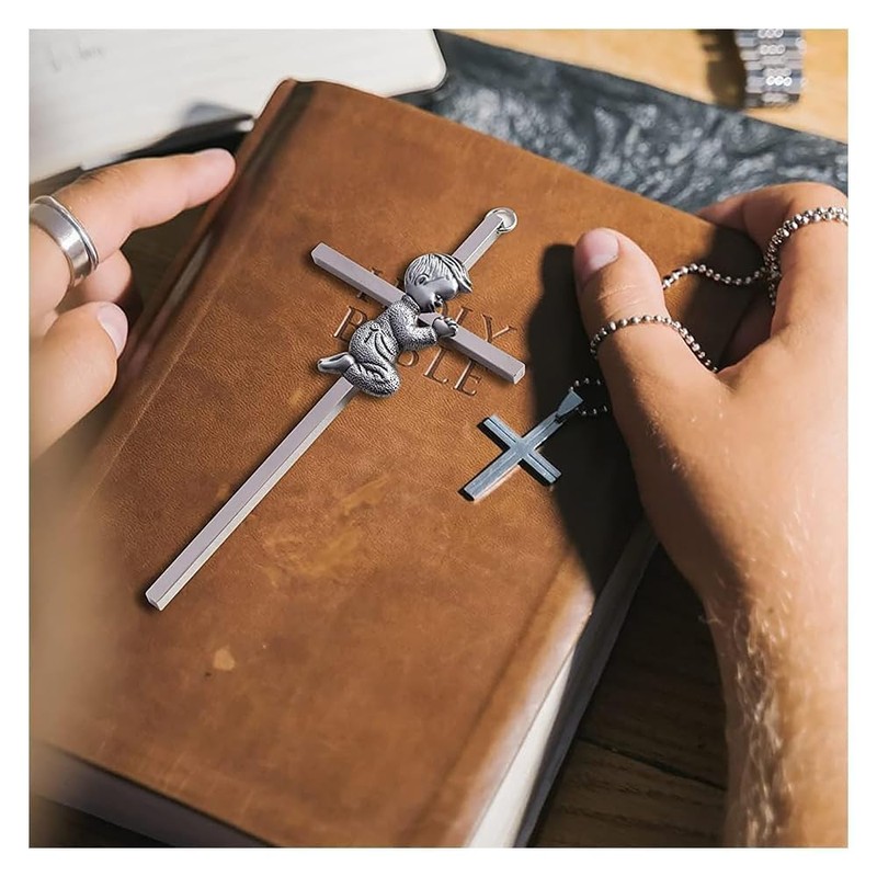 Silver Wall Cross Decor Baptism Gifts Praying,Great for Christening,First Holy