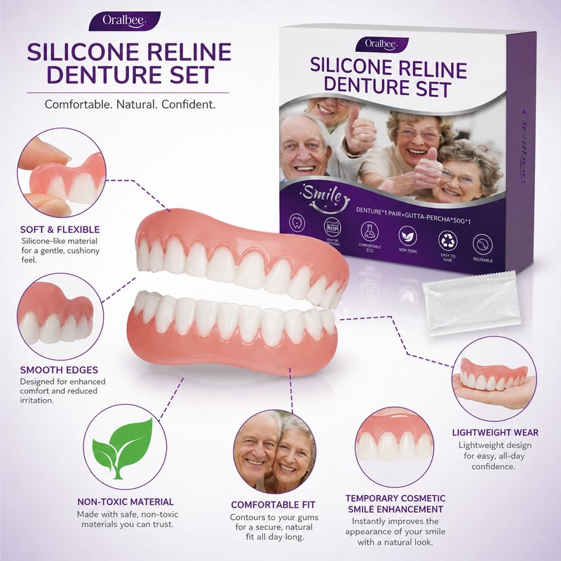Temporary Cosmetic Denture Set for Adults – Soft Upper &