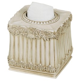 Touch of Class Flowering Medallion Tissue Cover - Resin - Antique Ivory - Painted by Hand Cover for Bathroom, En Suite, Kitchen Counter - Functional Accessory