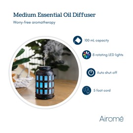 Airome Tavern Medium Cut-Metal Essential Oil Diffuser|100 mL Humidifying Ultrasonic Aromatherapy Diffuser 8 Colorful LED Lights, Intermittent & Continual Mist, Auto Shut-Off, Rustic White