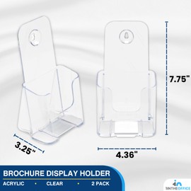 1InTheOffice Acrylic Brochure Holder, Pamphlet Holder, 4" W x 3" D, Wall Mount/Countertop, 2 Pack