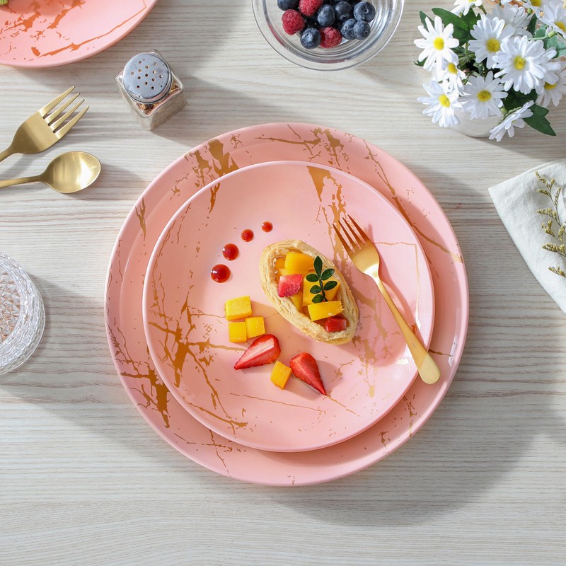 LOVECASA Pink Dinnerware Sets for 4, 12 Piece Porcelain Plates