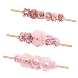 cherrboll 3pcs Baby Girl Flower Headbands, Super Soft & Stretchy Nylon Floral Hairbands for Newborn Toddler
