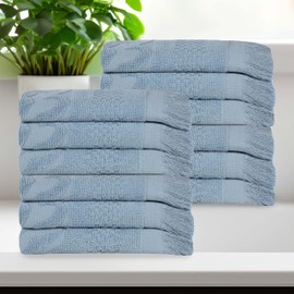 Superior Cotton Face Towel/Washcloth Set, Quick Dry, Small Facial Towels, Spa, Hotel, Guest, Home, Bathroom Basics, Plush Soft Absorbent, Luxury Quick Drying, Set of 12, Rolla Collection, Blue