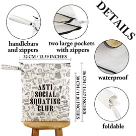 VAMSII Weight Lifting Waterproof Reusable Wet Bag Anti Social Squating Club Travel Bag Gym Lover Washable Bag Powerlifting Lover Gift (Anti Social Squating Club W C)