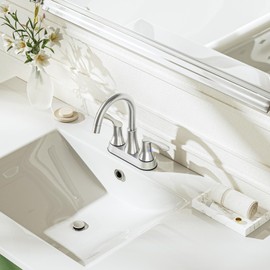 Phiestina 4 Inch Brushed Nickel Rotatable Centerset Bathroom Sink Faucet - Pull-Out Sprayer, Metal Pop-Up Drain, Water Supply Lines, 2 Handles for 3-Hole Sinks,TY36CL-BN