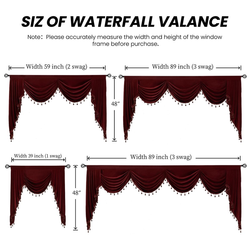 KNEOQIT Luxury Burgundy Red Velvet Curtain Valance, Soft Touch Rod