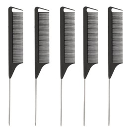 STUDIO LIMITED Carbon Pin Tail Comb Set – 5 Pcs Rat Tail and Parting Combs with Stainless Steel Tips, Anti-Static Styling Tools for Easy Parting