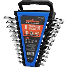 HORUSDY 11-Piece Sae Wrench Set | Combination Wrench Set with Organizer | 12 Point | 1/4" - 3/4" | Chrome Vanadium Steel