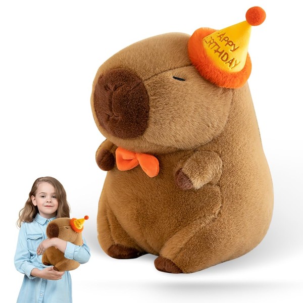 XPJBKC Capybara Cuddly Toy, Capybara Plush Toy with Birthday Hats,