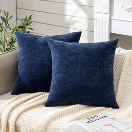 GAWAMAY Decorative Square Throw Pillow Covers 20"x20" Inch Set of 2, Super Soft Chenille Pillows Farmhouse Fall Pillowcase for Living Room Bedroom Sofa Couch Cushion Cover Navy Blue 50x50cm