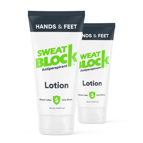 SweatBlock Antiperspirant Lotion for Hands & Feet - CLINICAL STRENGTH for Men & Women - Hyperhidrosis Aid to Stop Excessive Sweating - Reduces Foot Odor - Moisturizing wtih Aloe - 1.69 fl oz (2 Pack)
