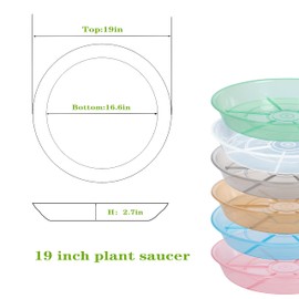 Afrine 2 Pack Plant Saucer Drip Tray 19 inch, Large Heavy Sturdy Plastic Planter Flower Pot Saucers for Indoor Outdoor Garden, Plant Water Drip Trays for pots (19" 2Pack, Clear)