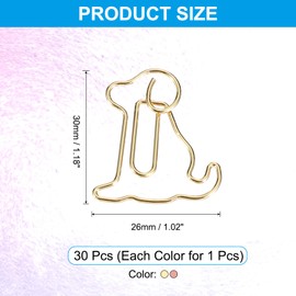 PATIKIL Cute Paper Clip, 30Pcs Dog Shape Paper Clip Metal Funny Bookmarks Planner Clips Clamp for Home Office Supplies Desk File Organization Wedding Decoration, Gold, Rose Gold
