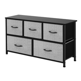 AZL1 Life Concept Extra Wide Dresser Storage Tower with Sturdy Steel Frame,5 Drawers of Easy-Pull Fabric Bins, Organizer Unit for Bedroom, Hallway, Entryway, Grey with Black
