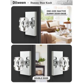 Dllween Glass Crystal Dummy Door Knob Interior, Polished Chrome Modern Dummy Door Knob Door Handles Rectangular for Bifold Closet Doors, 2 Pack