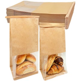 Jexila 50 Pack Small Bakery Bags with Window Reusable Cookie Packing Bags Tin Tie Tab Lock 11 x 5.1 x 3.9 Inches for Breads,Snacks,Coffee,Treats