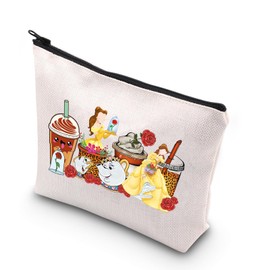 PLITI Beauty Beast Princess Belle Fan Makeup Bag Gift Inspired by the Story of Beauty Princess Belle Inspired Zipper Bag, Belle Milk Teau, Fashionable