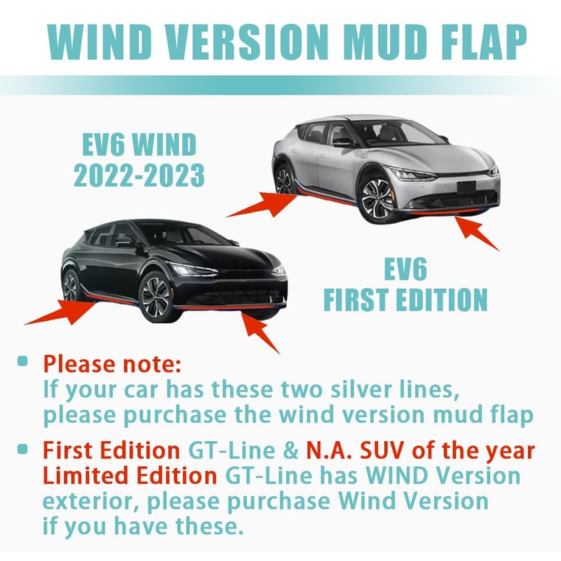 BestEvMod for EV6 Mud Flaps Non-GT Splash Guards Accessories,Splash Guard