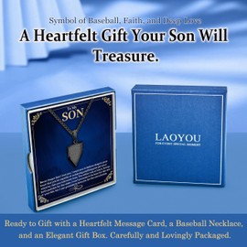 Sentimental Home Plate Baseball Gift with Box | To My Son Necklace From Mom Dad Parent Stainless Steel American Flag Scripture Birthday Christmas Gift for Men Silver Bible Verse Always Remember
