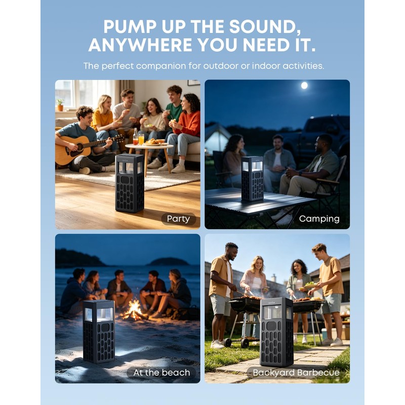 30W Portable Bluetooth Speaker, Deep Bass, IPX6 Waterproof, LED Lights
