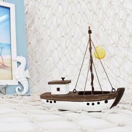 Wood Sailboat Decor Nautical Decoration for Home, Vintage Sail Boat Figurine Boat Model Ship Rustic Beach Ocean Theme Tabletop Decor for Bathroom Living Room Party Decor (1)