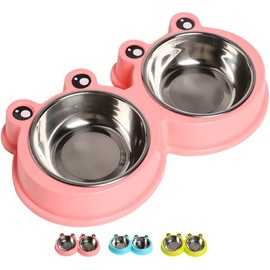 Skrtuan Stainless Steel Pet Bowls, Double Food & Water Bowls for Dogs, Cats & Rabbit, Non-Slip Pet Feeder with Cute Modeling, BPA Free, Dishwasher Safe