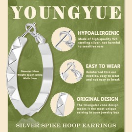 YOUNGYUE 30mm Sterling Silver Hoop Earrings for Women Hypoallergenic 925 Sterling Silver Hoop Earrings Lightweight Spike Earrings for Women